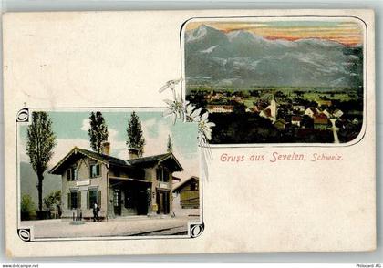 9475 Sevelen 1906 Foto AK Bahnpost Zug 2552 Nr. 25 Bahnhof Kirche - 13666464