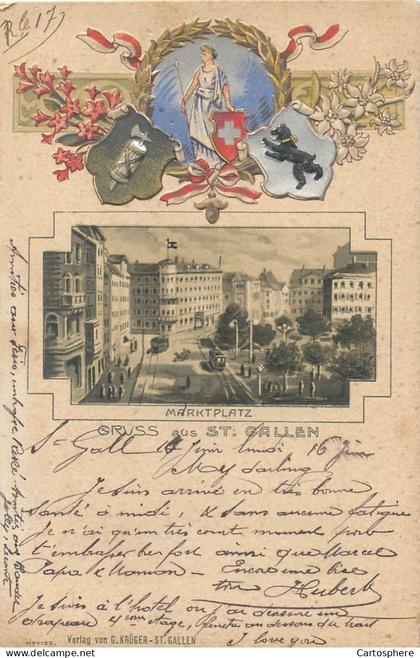CPA Suisse > SG Saint-Gall Gruss aus SAINT-GALLEN - Marktplatz
