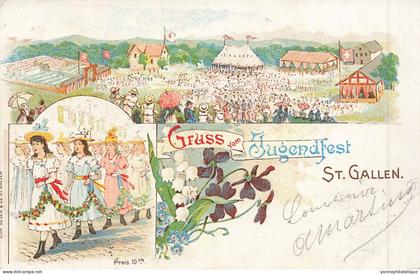 TOP - SUISSE - SG - SAINT GALL - Gruss vom Jugendfest - lithographie Geser - carte précurseur 1901 - (Sui-165)