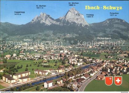 Ibach SZ mit Schwyz Rickenbach und Mythen Fliegeraufnahme