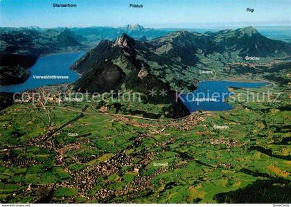Seewen SZ Lauerz Fliegeraufnahme Vierwaldstaettersee und Lauerzersee