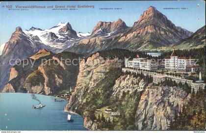 Vierwaldstaettersee SZ mit Ruetli Bauen und Grand Hotel Seelisberg