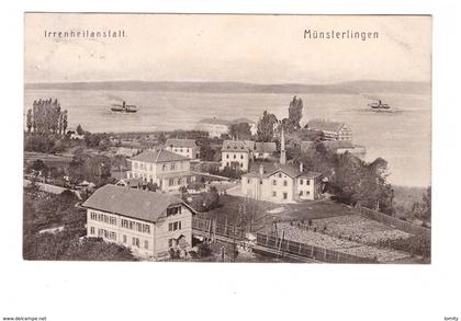 Suisse irrenheilanstalt cpa + timbre cachet munsterlingen 1908