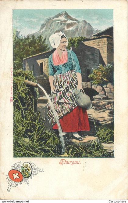 CPA Suisse > TG Thurgovie Thurgau Frau in Tracht Costume - Folklore - Femme - Dégringolade Bazar Genève Etat