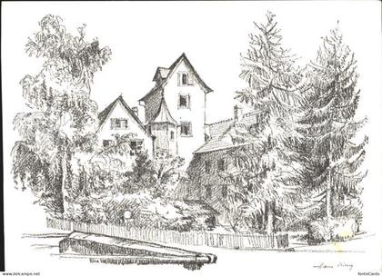 Roggwil TG Schloss Zeichnung Kuenstlerkarte