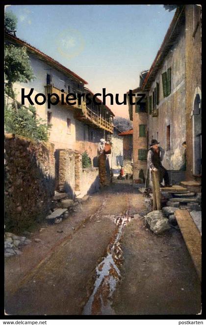 ALTE POSTKARTE AGRA DORFSTRASSE STRADA COMUNALE Ticino Collina d'Oro alter Mann Ansichtskarte postcard cpa AK