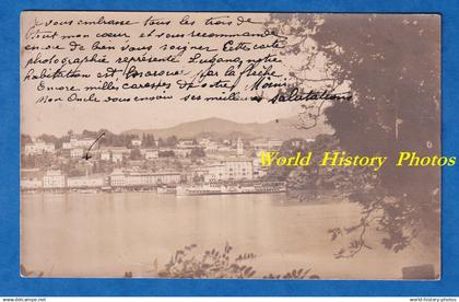 CPA photo - Port de LUGANO - Beau bateau à roue à aube LOMBARDIA à quai - 22 aout 1921 - Lago Lac