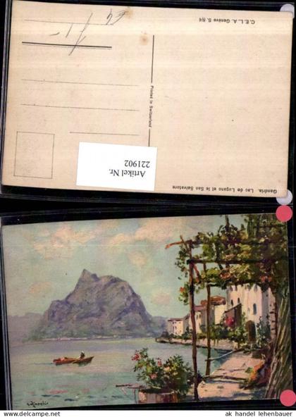 221902,Künstler AK Gandria Lac de Lugano et le San Salvatore Partie Kt Tessin