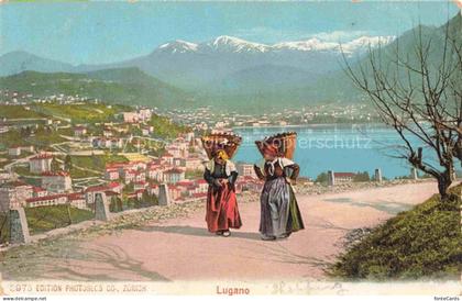 LUGANO Lago di Lugano TI Lago-di-Lugano Stadtpanorama Trachten Frauen Koerbetrae