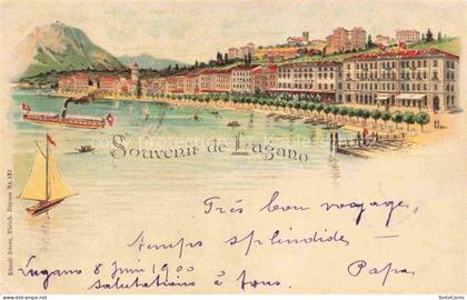 LUGANO Lago di Lugano TI Souvenir-de-Lugano Seepromenade Dampfschiff Segelboot H
