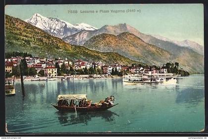 AK Locarno, Teilansicht mit Pizzo Vogorno, Dampfer