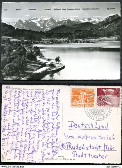 Ansichtskarte ÄGERISEE Mi.#530+533 Oberägeri - Rudolstadt 1954