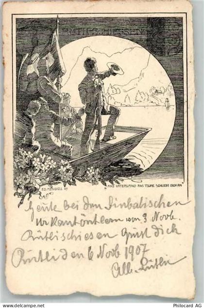 6441 Rütli 1907 Künstlerkarte sign. Menggli, Ed. Ans Vaterland ans Treue... - 13982176