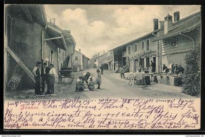 AK Founex, Strassenpartie mit Handwerkern