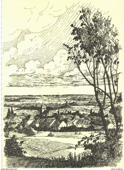 Suisse - Genolier - village et lac - dessin . A Pavillon