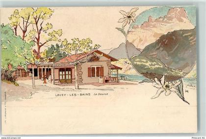 1892 Lavey-les-Bains Künstlerkarte la Source sign. - 13442615
