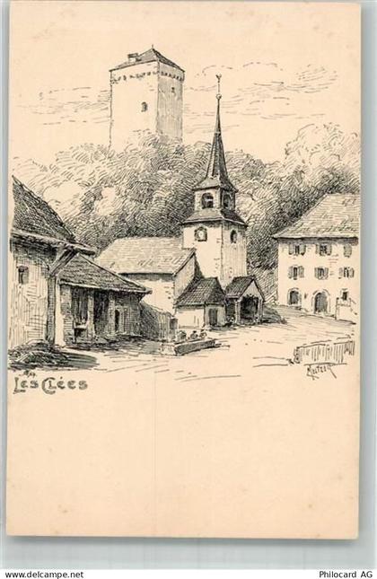 1356 Les Clées Künstlerkarte Kirche - 14000819