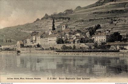 CPA Saint Saphorin Lavaux Kanton Waadt, Saint Saphorin am Genfersee, Wasser, Häuser, Weinberge
