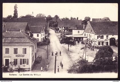 1919 gelaufene AK aus Sottens, Centre du Village mit Epicerie und Mercerie.