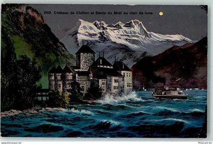 1820 Veytaux - Schloss Chillon Dents du Midi im Mondschein - 10309669
