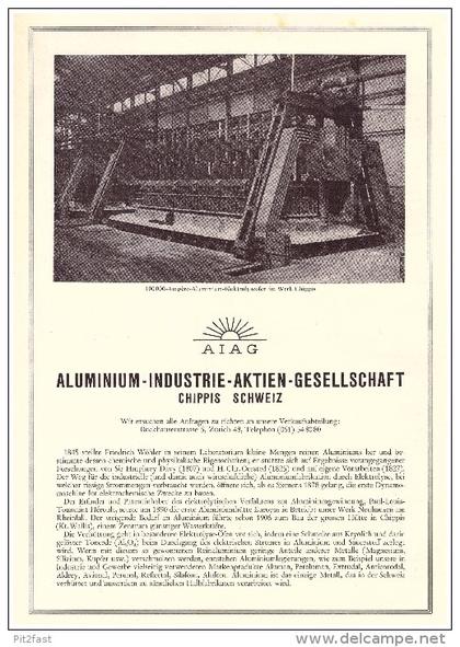 original Werbung / Reklame - 1959 - Aluminium Industrie in Chippis , Schweiz , A4 Seite  !!!