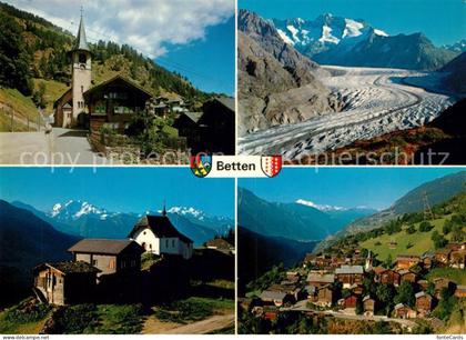 Betten VS Ortsmotiv mit Kirche Aletschgletscher Berner Alpen Bettmeralp Weisshor