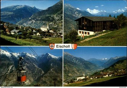 Eischoll Ortsansicht mit Kirche Balmhorn Metjen Bietschhorn Rhonetal Kabinenbahn