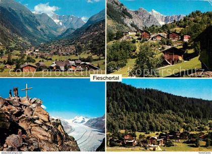 Fieschertal Gesamtansicht mit Alpenpanorama Gipfelkreuz Gletscher