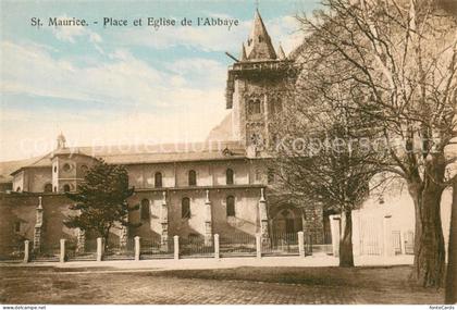 St Maurice  Valais VS Place et Eglise de l'Abbaye