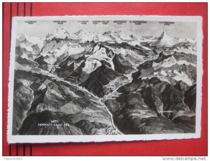 Visp / Saas Fee / Zermatt (VS) - Künstlerkarte Panoramakarte Zermatt Saas-Fee