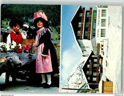 3929 Täsch Foto AK Tracht Kinder Hotel Täscherhof Winter - 38061990