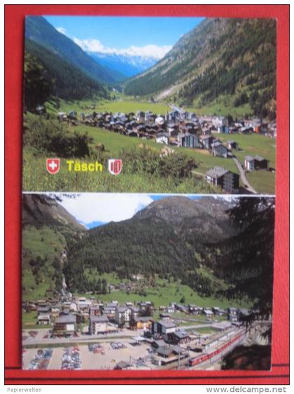 Täsch (VS) - Zweibildkarte Panorama / Bahnhof m Glacier Express