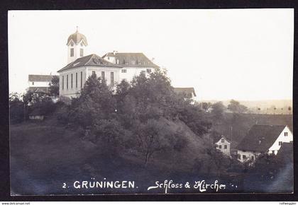 um 1900 ungelaufene Foto AK: Schloss und Kirche, Grüningen.