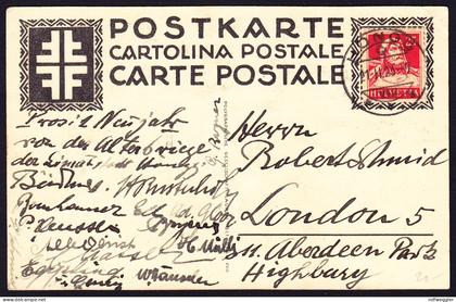 1923 gelaufene AK der Alters Riege in Höngg nach London. Der Kunstturner.