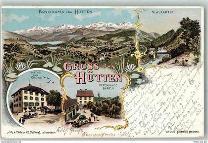 8825 Hütten 1899 Lithographie Sihlpartie Gasthaus Zur Krone Dependance B... - 13616143