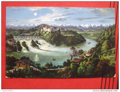 Laufen-Uhwiesen (ZH) - Künstlerkarte / Panoramakarte / Mondscheinkarte Rheinfall Schloss Laufen
