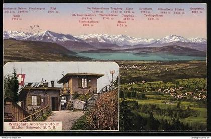 AK Hausen am Albis, Wirtschaft zum Albishorn, Panorama gegen Zugersee