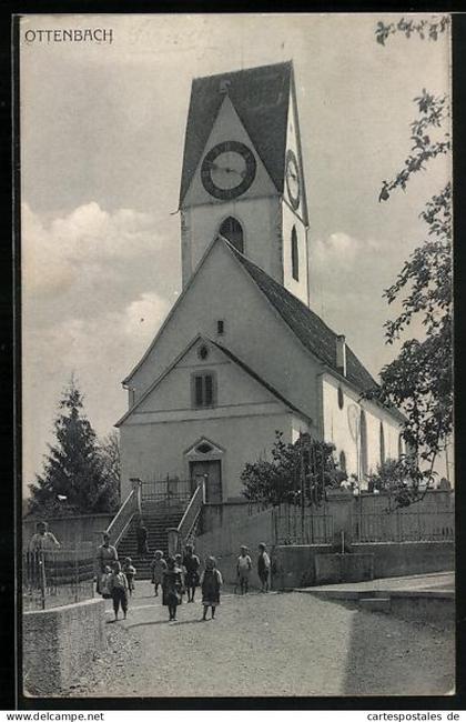AK Ottenbach, Strassenpartie mit Kirche