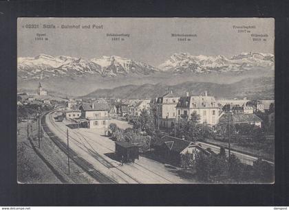 Schweiz AK Stäfa Bahnhof und Post 1915