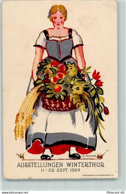 8400 Winterthur 1924 Gebrauchsspuren Ausstellungen Frau Blumenkorb sign ... - 13146159