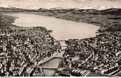 [-10%] SUISSE - Zurich - vue aérienne - rivière Limmat - lac de Zurich - ponts - bâtiments - rue - Alpes suisse - Carte