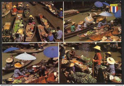 Thailand The floating Market postcard used 1989