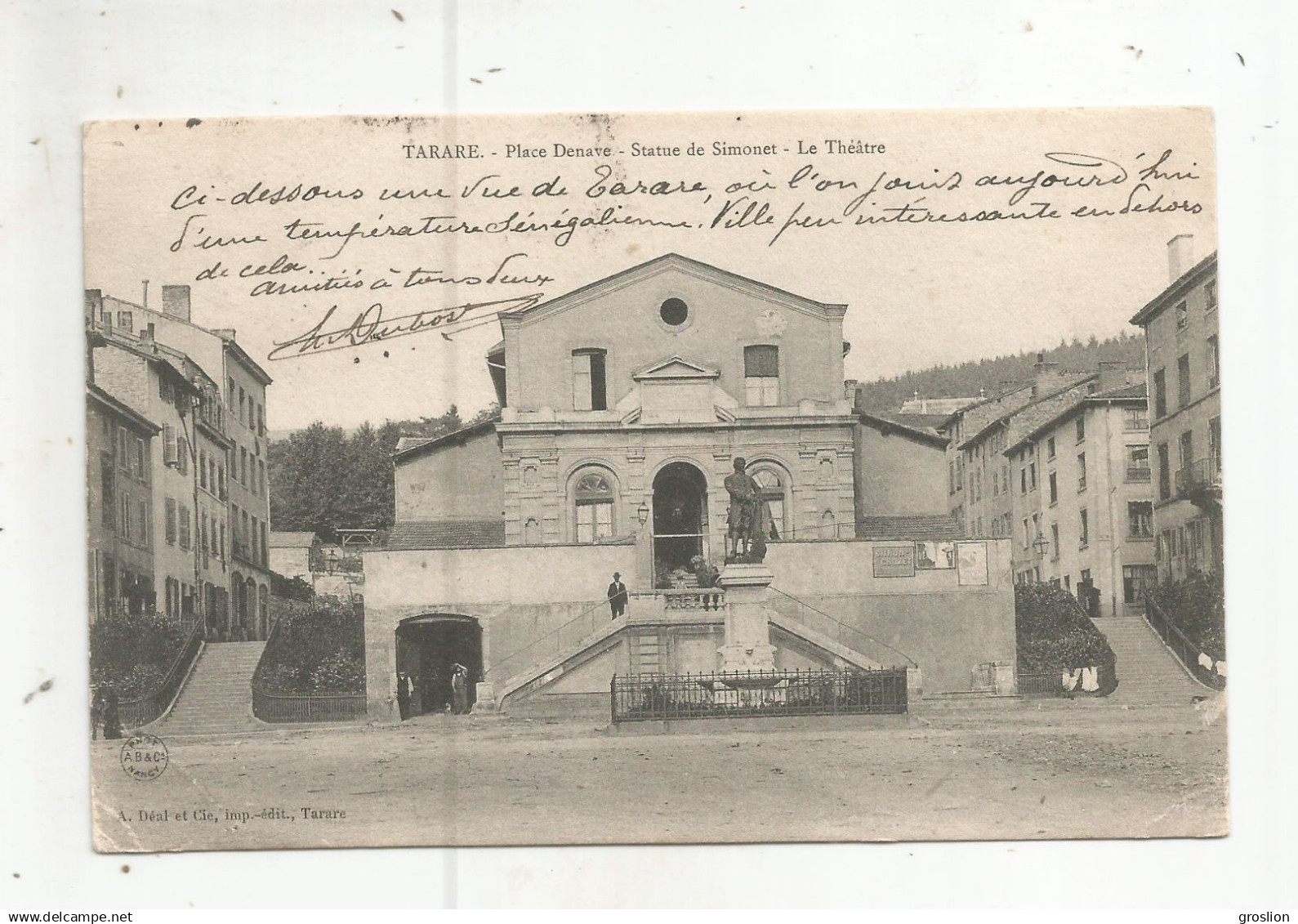 TARARE PLACE DENAVE STATUE DE SIMONET LE THEATRE 1904