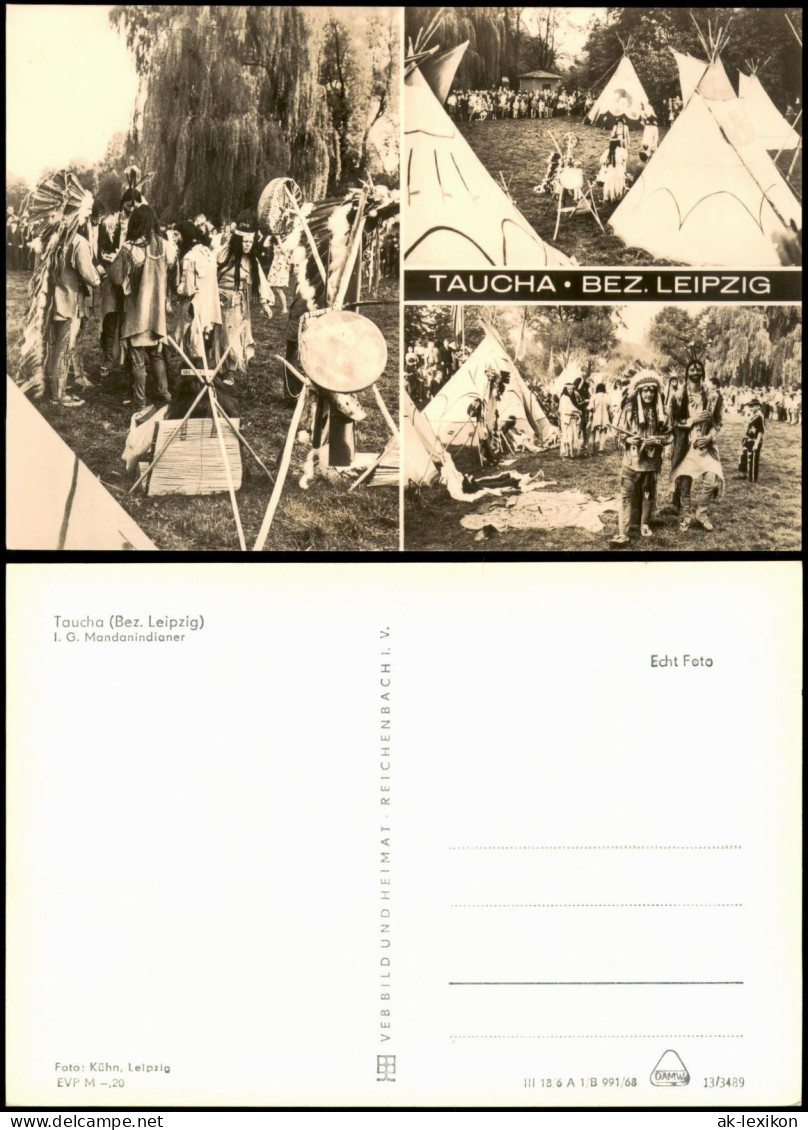 Taucha DDR Mehrbildkarte I. G. Mandanindianer Indianer Spiele 1968
