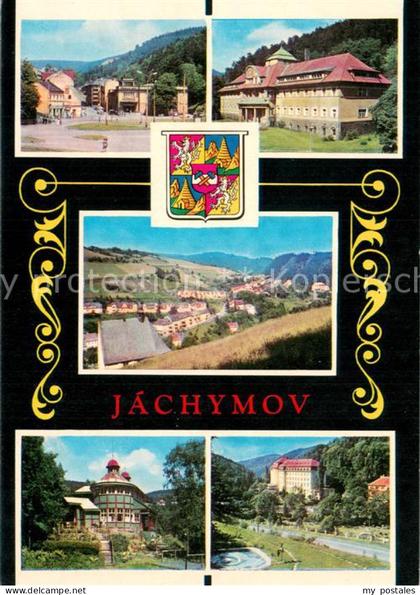 Jachymov Sankt Joachimsthal Panorama Teilansichten Wappen
