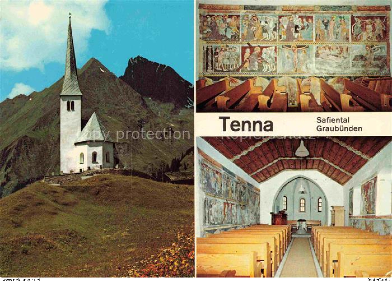 Tenna 1654m Safien Surselva GR Kirche von Tenna Inneres Wandbilderzyklus