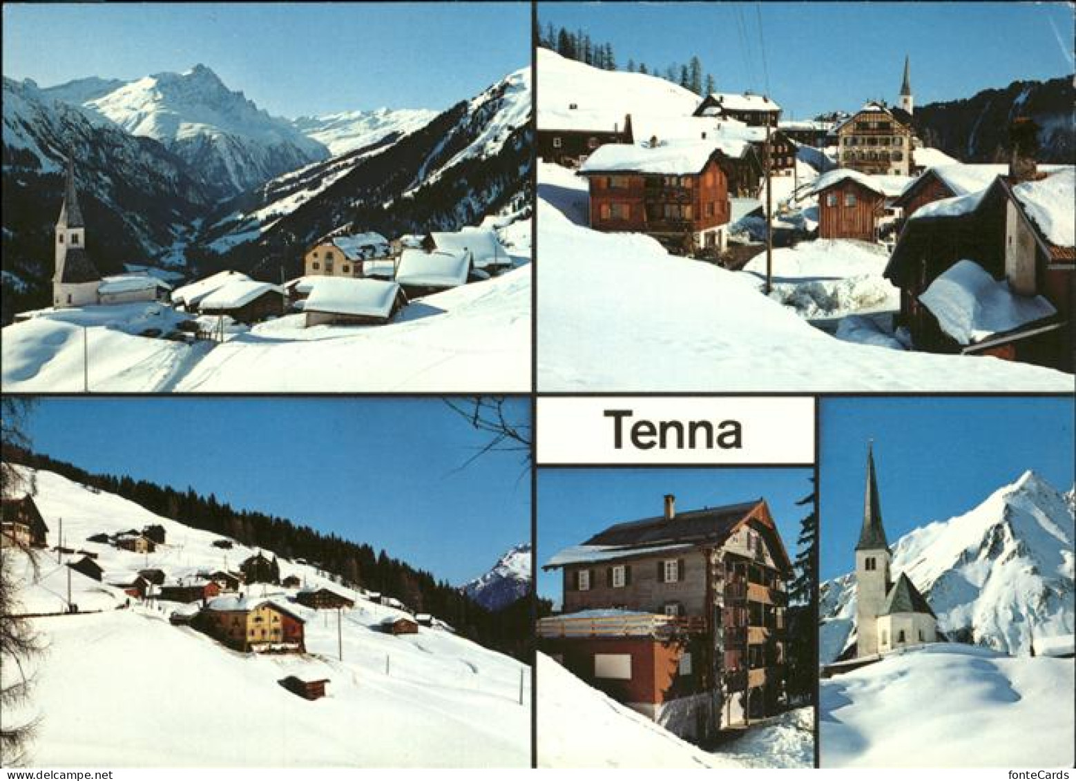 Tenna Ausserberg Waldheim Kirche mit Oberhorn