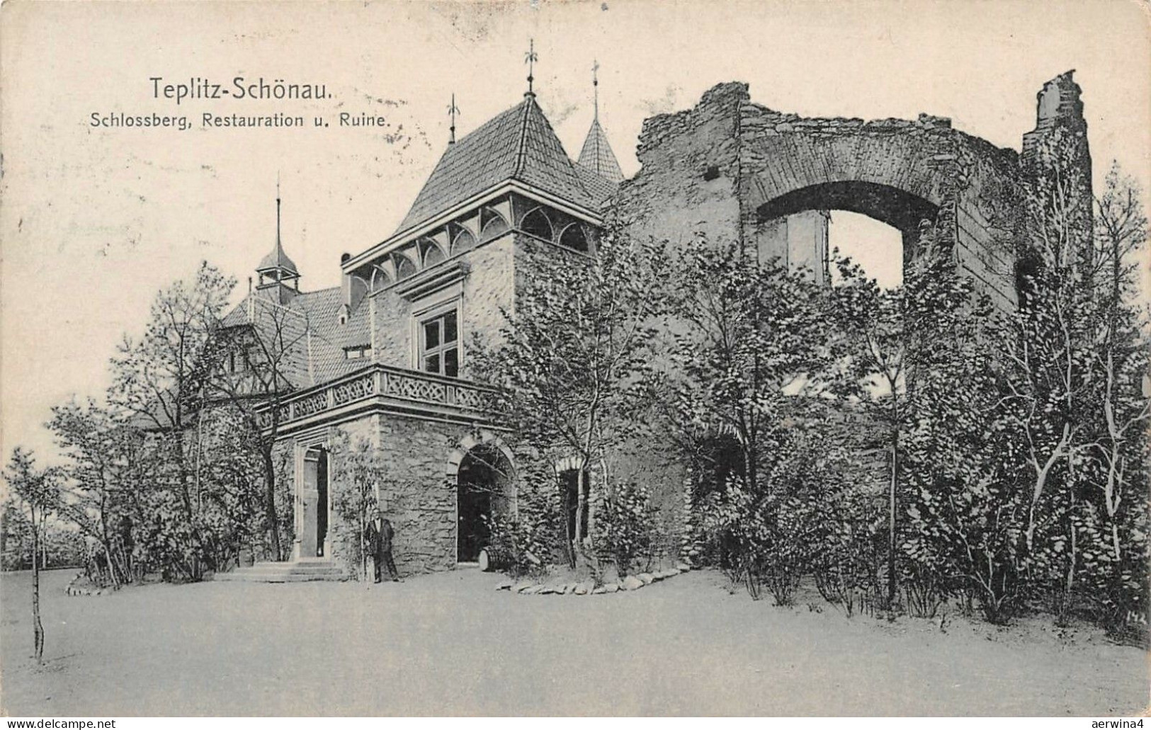Teplitz-Schönau (Teplice) Schlossberg, Restauration und Ruine AK 1910