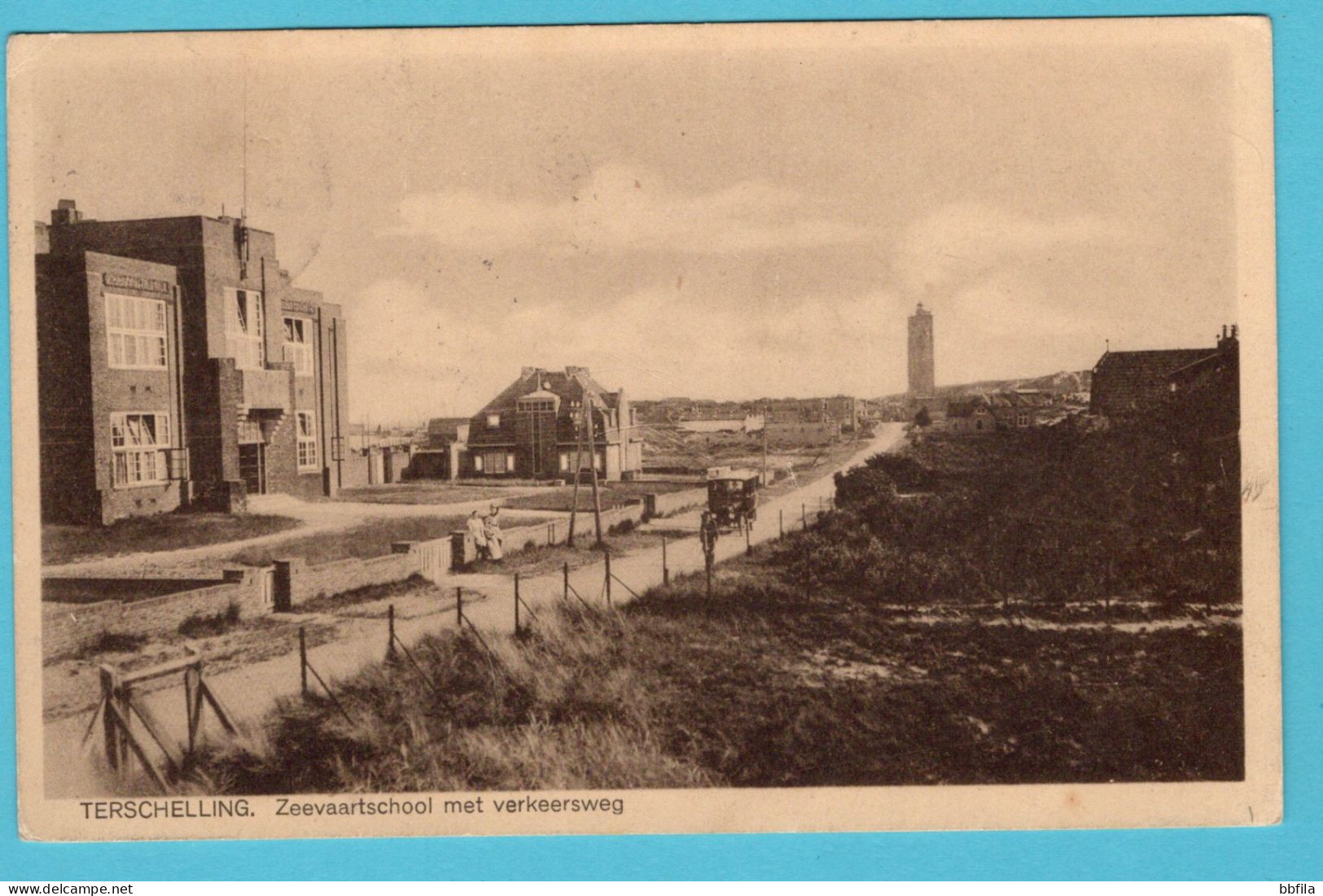 TERSCHELLING prentbriefkaart Zeevaartsschool mer verkeersweg 1929 Harlingen -Rotterdam