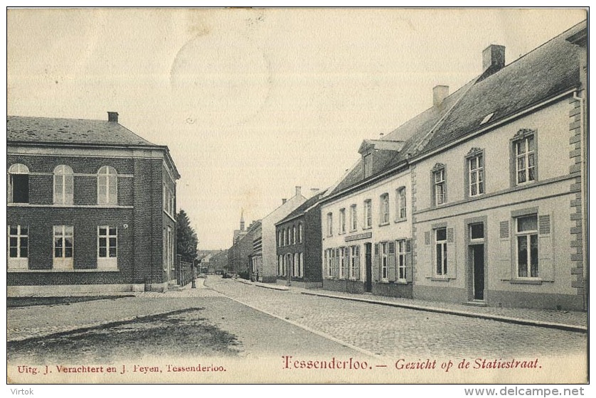 Tessenderlo : gezicht op de statiestraat  ( gescreven met zegel 1 cent )